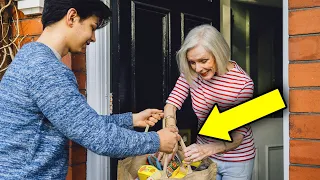 Boy Helps Old Lady With Groceries When He Steps Inside, He's Shocked Seeing His Own Pictures
