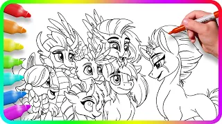 Coloring Pages MY LITTLE PONY - Young Six / How to color My Little Pony / Easy Drawing Tutorial Art