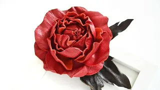 Gorgeous rose from pieces of leather. How to make a flower brooch. tutorial. DIY