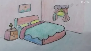 how to draw Bedroom Drawing, coloring for children,learn easy drawing, furniture drawing