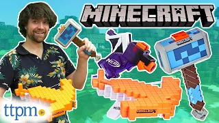 NERF Minecraft Pillager's Crossbow, Stormlander Dart-Blasting Hammer, and Mini Blasters Review!