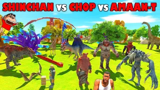 SHINCHAN TEAM vs CHOP TEAM vs AMAAN TEAM in Animal Revolt Battle Simulator Dinosaur Game | AMAAN-YT