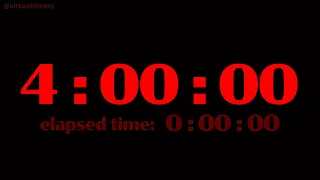 4 Hours - Red Countdown Timer with Alarm, Time Markers and Elapsed Time. 1920 x 1080.