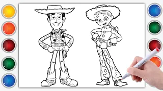 Coloring Toy Story I Sheriff Woody and Jessie I Drawing Coloring Toy Story