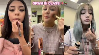 GRWM/ Doing My Makeup In Class Tiktok Compilation (Satisfying) 2023💕