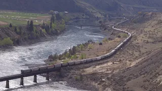 CN Trains Looking Like Snakes In The Thompson Canyon! Crossing Over Bridges, Crawling Thru Curves