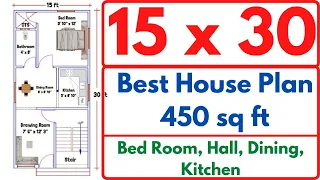 15 x 30 ft House Plan | 15x30 Ghar Ka Naksha | 15x30 House Design | 450 Sq ft House Plan