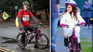 Dad Rides 7-Year-Old Daughter's Bike to Raise Money for Brain Tumor Research