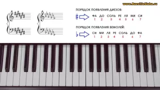 Фортепьяно для начинающих - Порядок диезов при ключе. Диезы и бемоли в такте