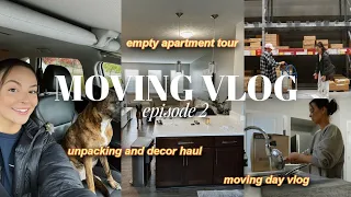 moving vlog ep. 2 📦 | empty apartment tour, unpacking and organizing, new bookshelf and home decor