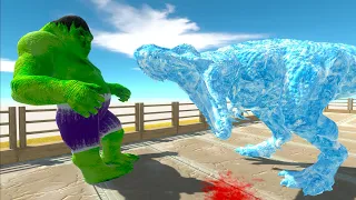 ICE T-REX vs HULK GORO OASIS DEATH RUN - Animal Revolt Battle Simulator