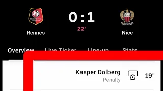 Kasper Dolberg Penalty Goal Vs Rennes | Rennes Vs Nice | 0-1 |