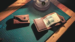 Making a SMALL leather edc Wallet ! Leather Craft Asmr