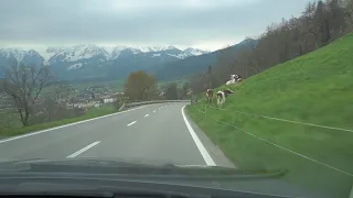 Driving on picturesque Swiss country roads to Adelboden through the Gantrisch Nature Park in 4K