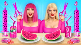 One Color Food Challenge|| Last To Stop Eating ONLY PINK Food for 24 Hours by RATATA POWER