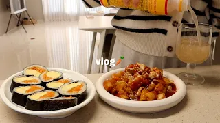 Winter home cook☃, Hot kimchi sujebi, Marinated shrimp, Braised beef recipe, Carrot gimbap