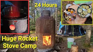 Autumn Camping In The Woods Behind My House With Garden Vegetables With Huge Tank Rocket Stove