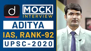 Aditya, Rank - 92, IAS - UPSC 2020 - Mock Interview I Drishti IAS English