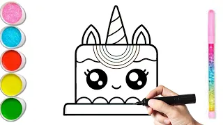 How To Draw A Unicorn Cake 🎂 Easy Cake Drawing Painting Coloring For Kids