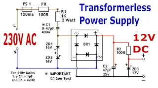 How to make a Transformerless Power Supply for LED 220V AC to 12V DC