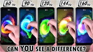 [Slow Motion] 160Hz vs 144Hz vs 120Hz vs 90Hz vs 60Hz - Smartphone Screen Refresh Rate Comparison