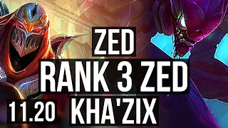 ZED vs KHA'ZIX (JUNGLE) | Rank 3 Zed, Legendary, 19/3/8 | EUW Challenger | v11.20