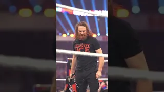 Sami Zayn hits Roman Reigns with a chair. BIGGEST pop I've heard in a long time!! #shorts