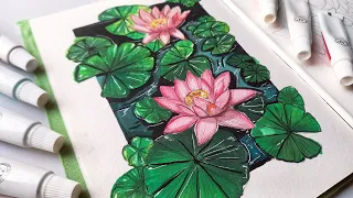 Gouache painting 🌿 | Easy water lily painting with gouache | #art #gouache
