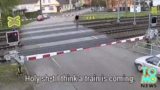 Caught on tape Man hit by train after taking stupid risk with own life u2c W87a8CE