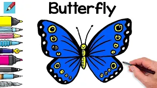 How to draw a butterfly real easy | Step by Step with Easy - Spoken Instructions