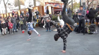 Busking in London: Street dancers, Leicester Square (breakdance)