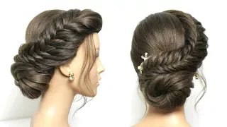 Simple Juda Hairstyle. Fishtail Braid Low Bun For Long Hair