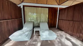 Thulhagiri Island Resort & Spa Maldives review. Beach bungalow standard deluxe room tour Beachfront