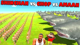 SHINCHAN TEAM vs CHOP TEAM vs AMAAN TEAM in Animal Revolt Battle Simulator Dinosaur Game | AMAN-YT