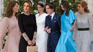 Все наряды на свадьбе принца Хусейна и Раджвы: от Кейт Миддлтон до кронпринцессы Мэри.