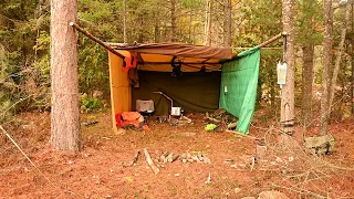 Multi Day Wilderness Camp in a Tarp Mansion with a Woodstove!