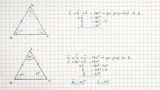 TRIÁNGULO EQUILÁTERO E ISÓSCELES - Cálculo de ángulos interiores y exteriores - Propiedades y Carct