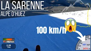 The Sarenne in 5 mins - ski at Alpe d'Huez in 2023 -  More than 100km/h - Longest black Slope Europe