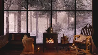 Cabin in Winter Forest Ambience | Cozy fireplace Sounds | a Lot of Beautiful Snow