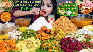 ASMR Eating South Indian Thali Sadhya,Rice,Kheer,Papad,Veg Stir Fry ASMR Eating Food Challenge Video