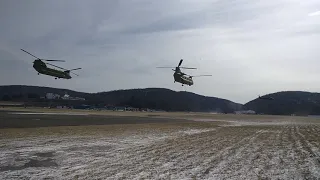 CH-47 Chinooks and UH-60 Blackhawks Lift Off