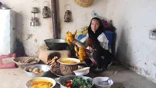 Village life in Afghanistan With Cold  Winter | Afghanistan Village life | Cooking Fried Chicken
