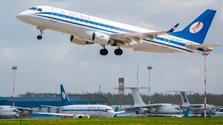 Самолеты BELAVIA. 5 посадок 1 взлет. Боинги и Эмбраер. Аэропорт Домодедово