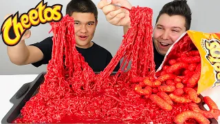 HOT CHEETOS FIRE NOODLES • Mukbang & Recipe