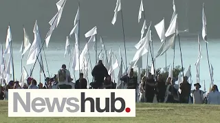 'We walk together': Hundreds join Tāme Iti for Waitangi art protest | Newshub