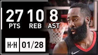 James Harden Full Highlights Rockets vs Suns (2018.01.28) - 27 Pts, 10 Reb, 8 Assists!