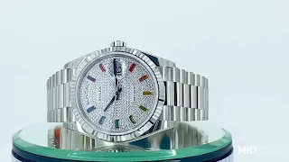 Rolex Day Date 128239 Pave Rainbow 36mm White Gold Midsize Watch