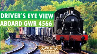 Driver's Eye View POV of the Severn Valley Railway line aboard steam train GWR 4566