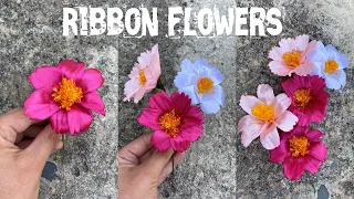 DIY Cosmos Flower |How to Make satin ribbon flowers easily