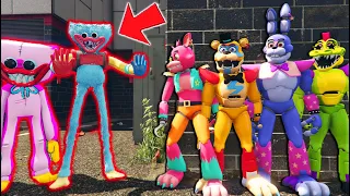 GRAB HANDS HUGGY WUGGY ARMY vs ALL GLAMROCK ANIMATRONICS! (GTA 5 FNAF Mods)